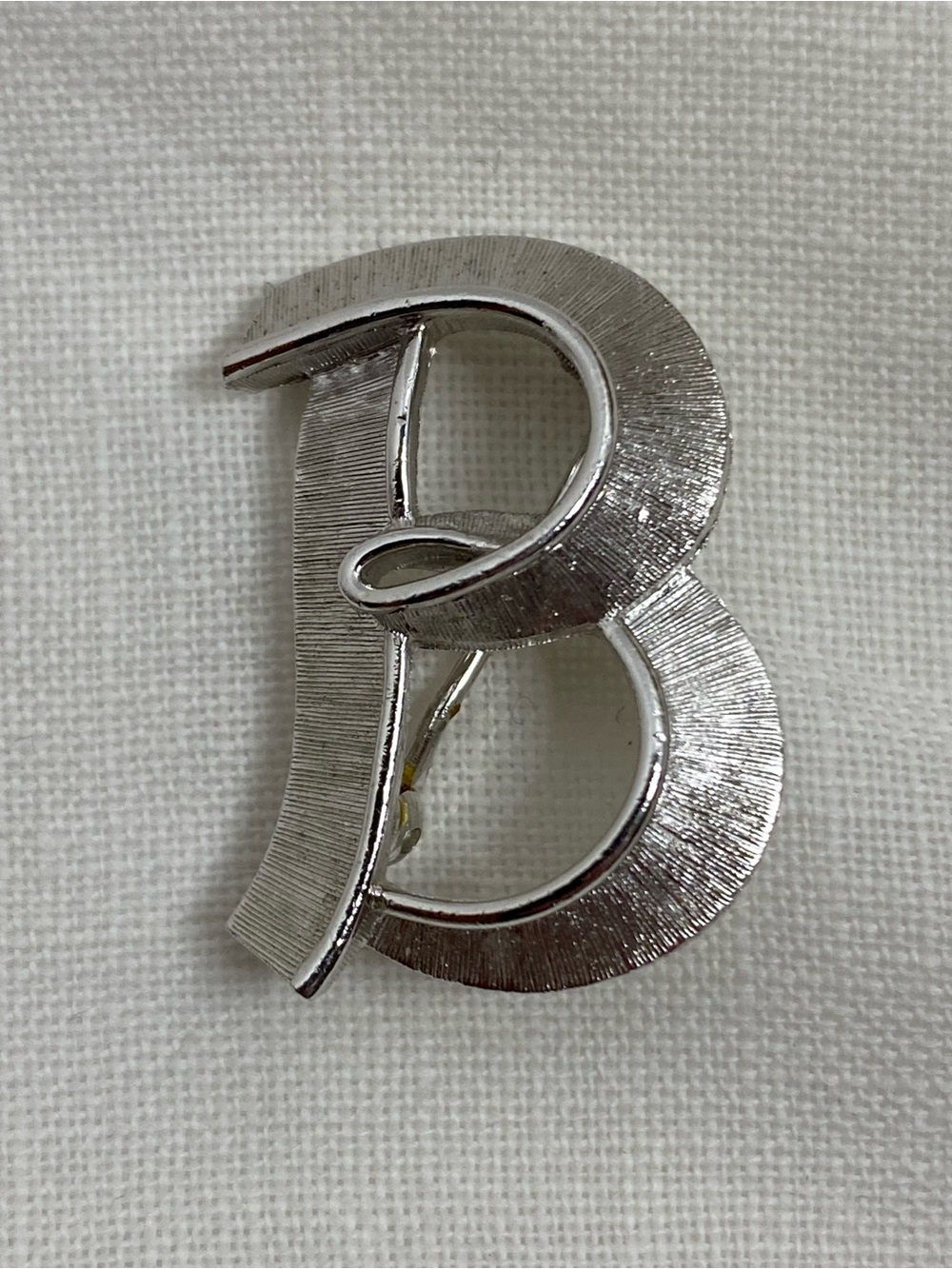 Vintage Crown Trifari B Monogram Brooch Silver Tone Pin Signed